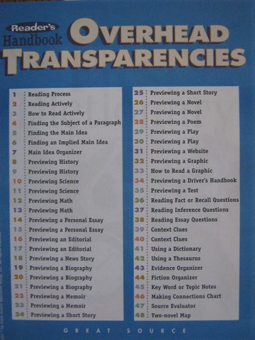(image for) Reader's Handbook 9 Overhead Transparencies (Pk)
