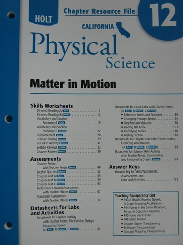 (image for) California Physical Science Chapter Resource File 12 (CA)(P)