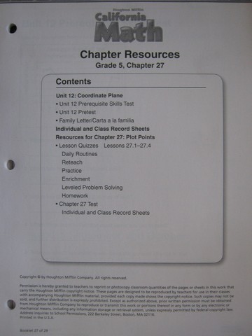 (image for) California Math 5 Chapter Resources Chapter 27 (CA)(P)