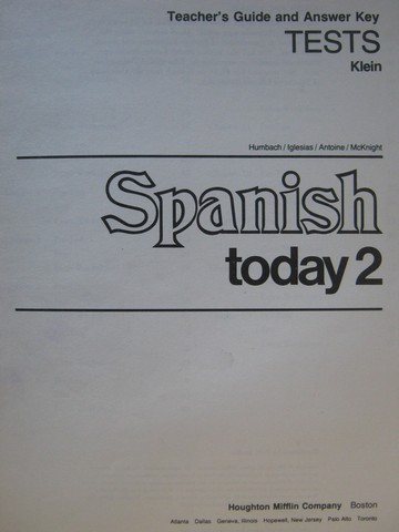 (image for) Spanish Today 2 Tests Teacher's Guide & Answer Key (TE)(P)
